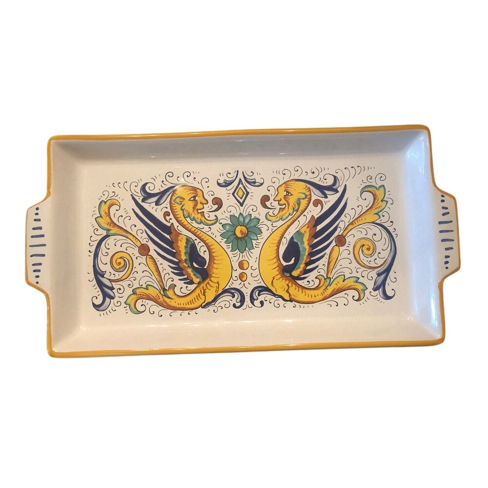 Vintage Nova Deruta Italian Ceramic Serving Platter Tray 11” Dragon Raffaellesco